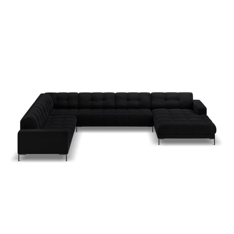 Mamaia 7-Sitzer Panorama-Ecksofa, Linke Seite, Metallbeine Schwarz, mit Bezug aus Samt (Blu19) in Schwarz, 327x256 cm – Bild 4