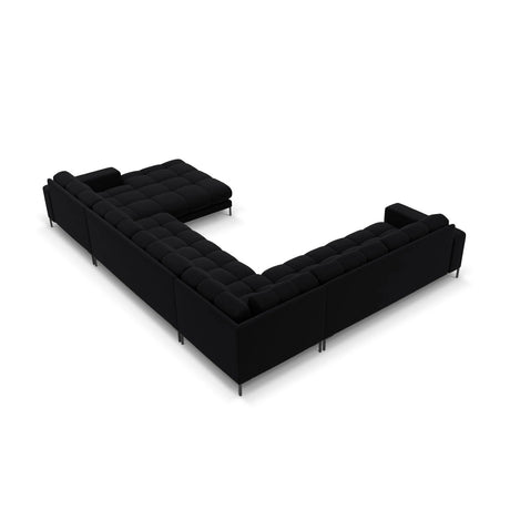 Mamaia 7-Sitzer Panorama-Ecksofa, Linke Seite, Metallbeine Schwarz, mit Bezug aus Samt (Blu19) in Schwarz, 327x256 cm – Bild 5