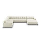 Mamaia 7-Sitzer Panorama-Ecksofa, Linke Seite, Metallbeine Schwarz, mit Bezug aus Samt (Blu22) in Leichtes Beige, 327x256 cm – Bild 4