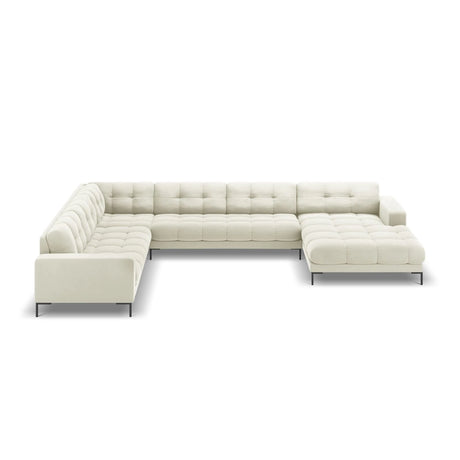 Mamaia 7-Sitzer Panorama-Ecksofa, Linke Seite, Metallbeine Schwarz, mit Bezug aus Samt (Blu22) in Leichtes Beige, 327x256 cm – Bild 4