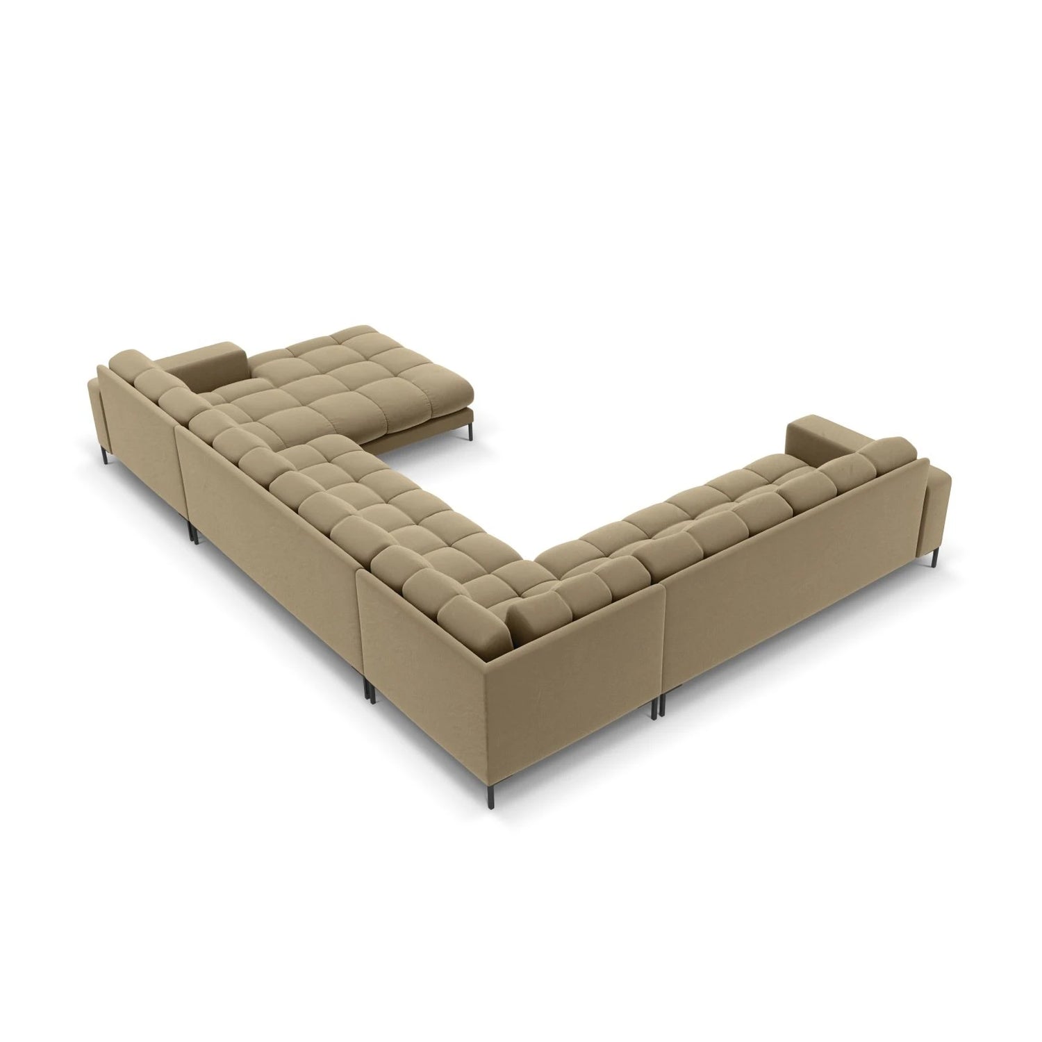 Mamaia 7-Sitzer Panorama-Ecksofa, Linke Seite, Metallbeine Schwarz, mit Bezug aus Samt (Blu28) in Beige, 327x256 cm – Bild 5
