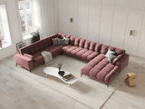Mamaia 7-Sitzer Panorama-Ecksofa, Linke Seite, Metallbeine Schwarz, mit Bezug aus Samt (Blu52) in Rosa, 327x256 cm – Bild 2