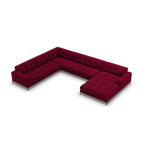 Mamaia 7-Sitzer Panorama-Ecksofa, Linke Seite, Metallbeine Schwarz, mit Bezug aus Samt (Blu59) in Rot, 327x256 cm – Bild 1