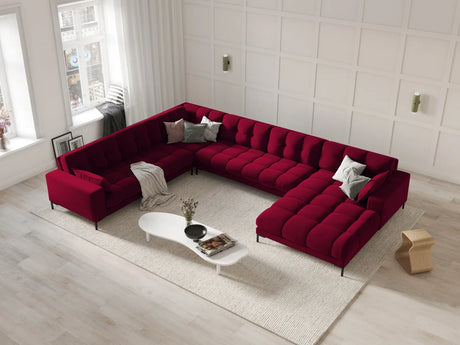 Mamaia 7-Sitzer Panorama-Ecksofa, Linke Seite, Metallbeine Schwarz, mit Bezug aus Samt (Blu59) in Rot, 327x256 cm – Bild 2