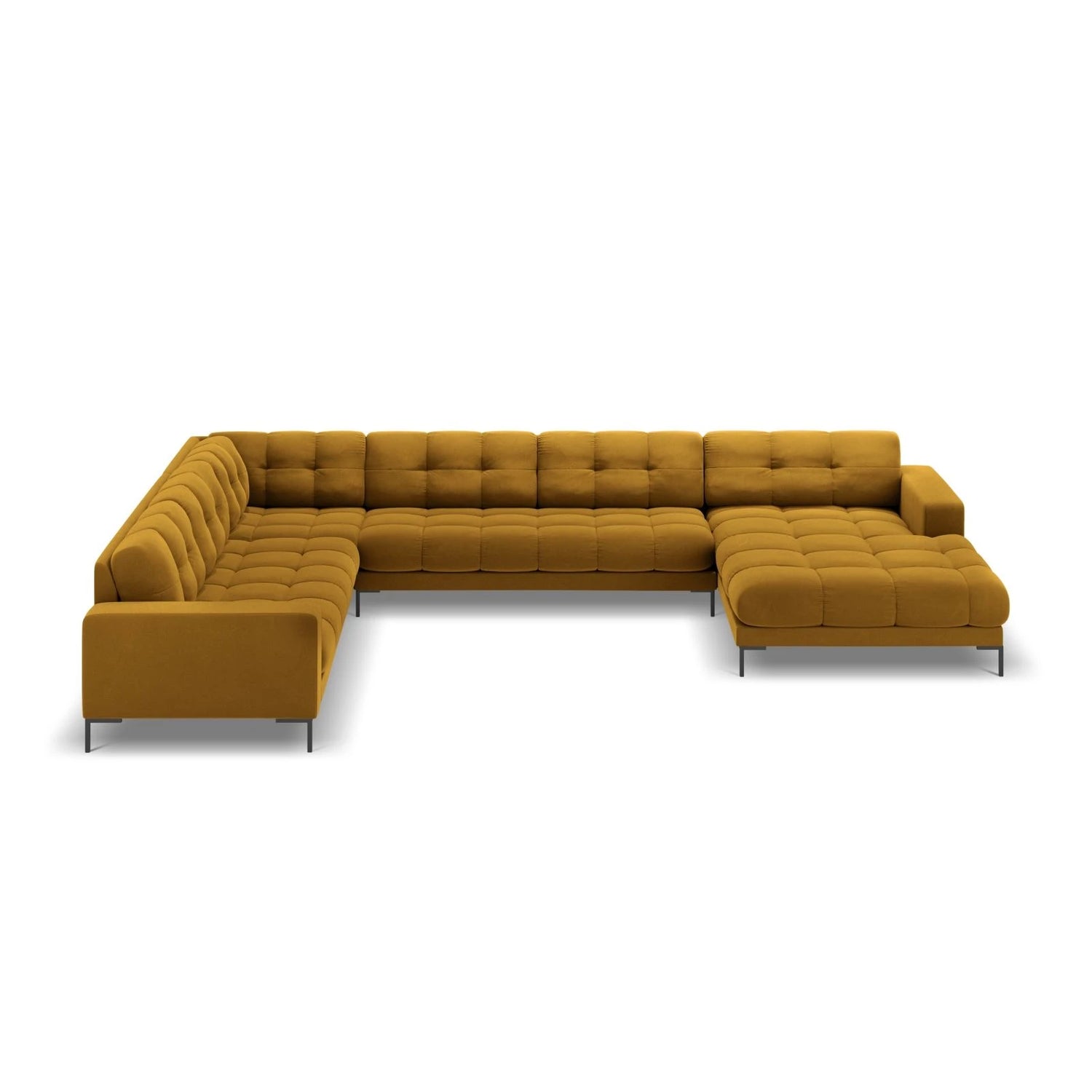 Mamaia 7-Sitzer Panorama-Ecksofa, Linke Seite, Metallbeine Schwarz, mit Bezug aus Samt (Blu68) in Gelb, 327x256 cm – Bild 4