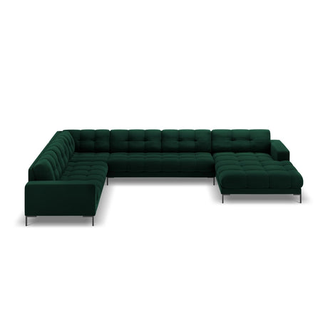 Mamaia 7-Sitzer Panorama-Ecksofa, Linke Seite, Metallbeine Schwarz, mit Bezug aus Samt (Blu78) in Flaschengrün, 327x256 cm – Bild 4