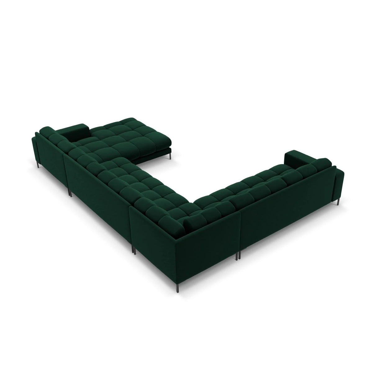 Mamaia 7-Sitzer Panorama-Ecksofa, Linke Seite, Metallbeine Schwarz, mit Bezug aus Samt (Blu78) in Flaschengrün, 327x256 cm – Bild 5