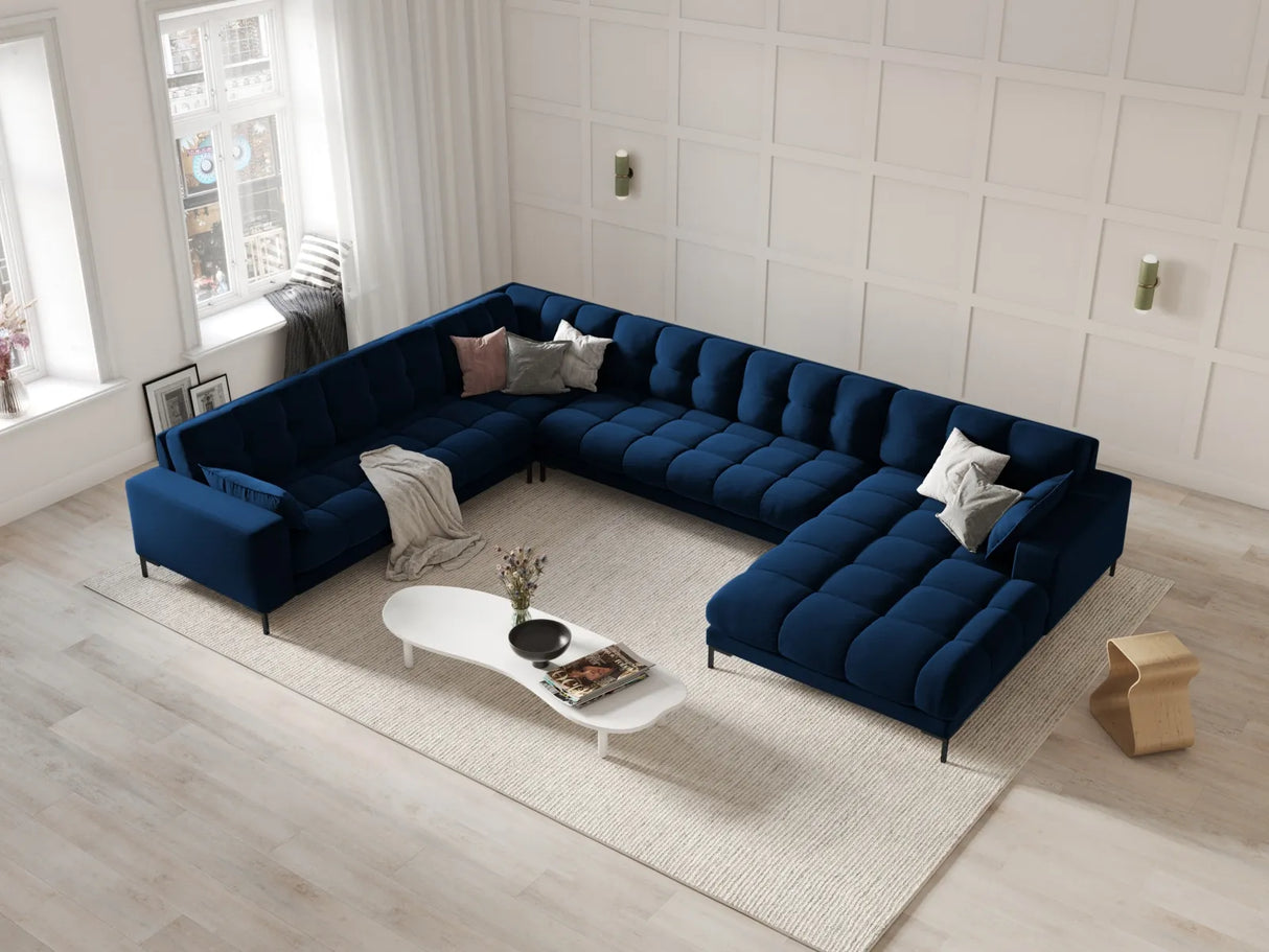 Mamaia 7-Sitzer Panorama-Ecksofa, Linke Seite, Metallbeine Schwarz, mit Bezug aus Samt (Blu86) in Königsblau, 327x256 cm – Bild 2