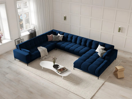 Mamaia 7-Sitzer Panorama-Ecksofa, Linke Seite, Metallbeine Schwarz, mit Bezug aus Samt (Blu86) in Königsblau, 327x256 cm – Bild 2