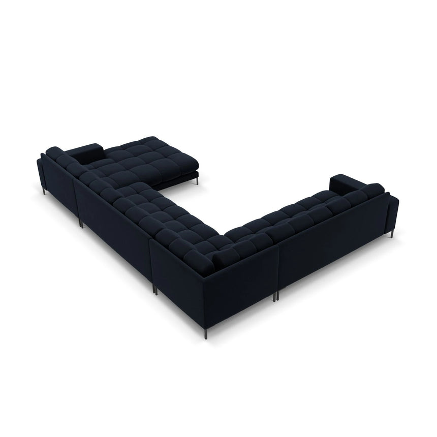 Mamaia 7-Sitzer Panorama-Ecksofa, Linke Seite, Metallbeine Schwarz, mit Bezug aus Samt (Blu89) in Dunkelblau, 327x256 cm – Bild 5