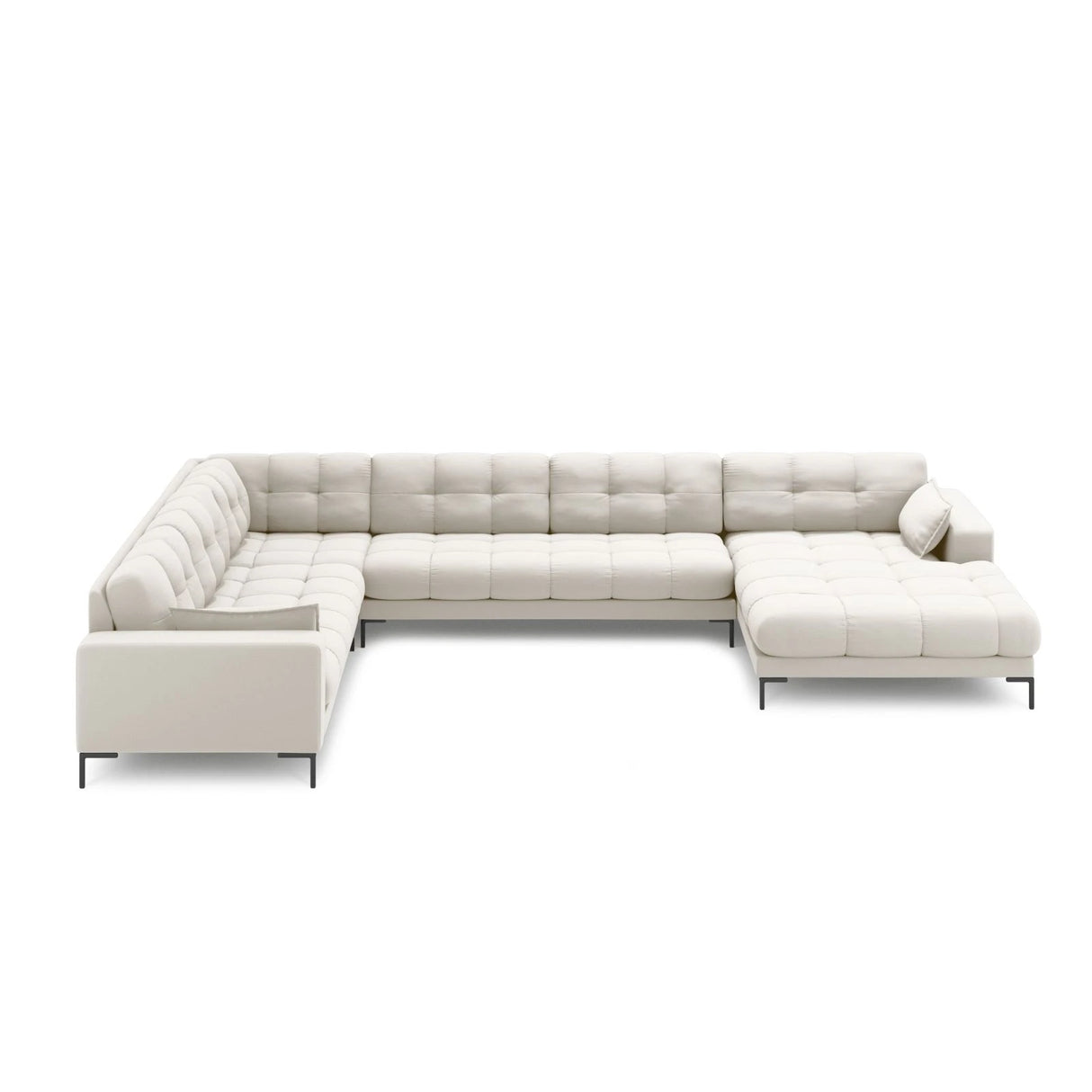Mamaia 7-Sitzer Panorama-Ecksofa, Linke Seite, Metallbeine Schwarz, mit Bezug aus Samt oder Strukturstoff, 327x256 cm – Bild 3
