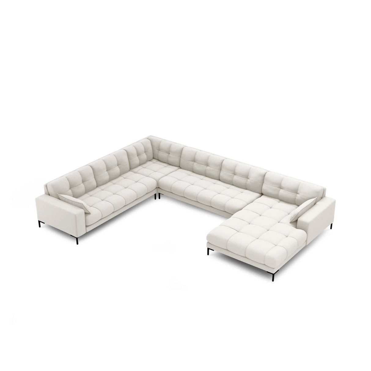 Mamaia 7-Sitzer Panorama-Ecksofa, Linke Seite, Metallbeine Schwarz, mit Bezug aus Samt oder Strukturstoff, 327x256 cm – Bild 4
