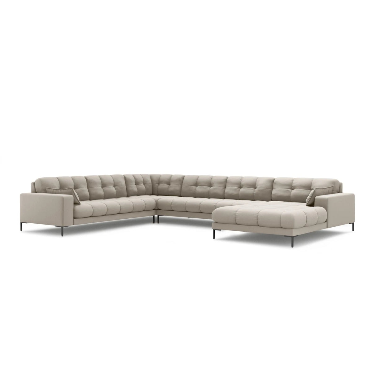 Mamaia 7-Sitzer Panorama-Ecksofa, Linke Seite, Metallbeine Schwarz, mit Bezug aus Strukturierter Stoff (Nev04) in Beige, 327x256 cm – Bild 1