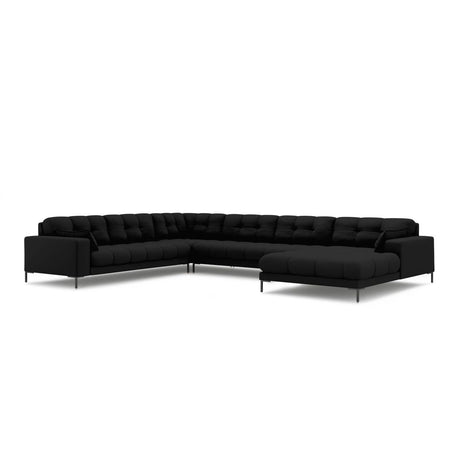 Mamaia 7-Sitzer Panorama-Ecksofa, Linke Seite, Metallbeine Schwarz, mit Bezug aus Strukturierter Stoff (Nev100) in Schwarz, 327x256 cm – Bild 1