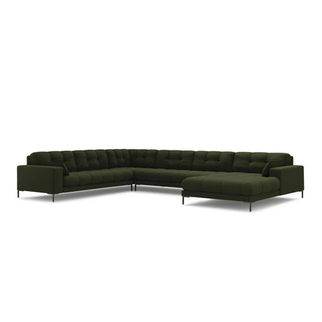 Mamaia 7-Sitzer Panorama-Ecksofa, Linke Seite, Metallbeine Schwarz, mit Bezug aus Strukturierter Stoff (Nev39) in Grün, 327x256 cm – Bild 1