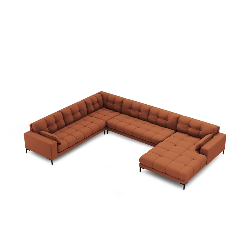 Mamaia 7-Sitzer Panorama-Ecksofa, Linke Seite, Metallbeine Schwarz, mit Bezug aus Strukturierter Stoff (Nev52) in Ziegel, 327x256 cm – Bild 4