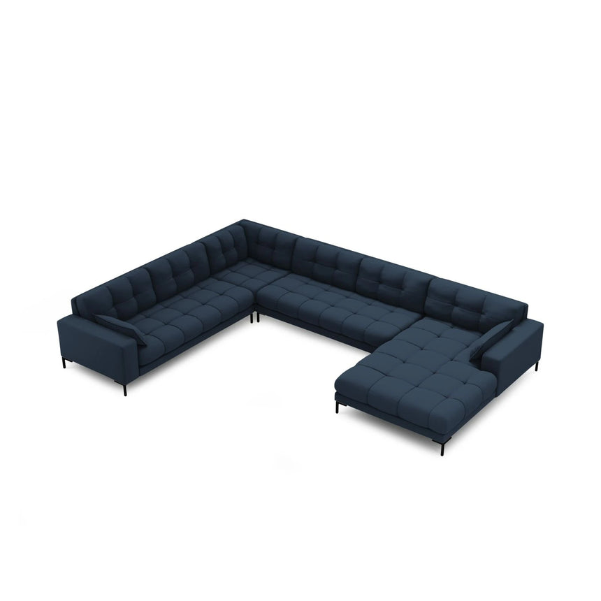 Mamaia 7-Sitzer Panorama-Ecksofa, Linke Seite, Metallbeine Schwarz, mit Bezug aus Strukturierter Stoff (Nev77) in Blau, 327x256 cm – Bild 4