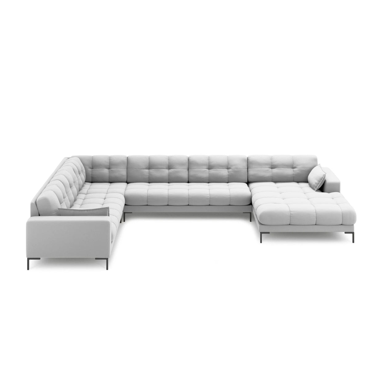 Mamaia 7-Sitzer Panorama-Ecksofa, Linke Seite, Metallbeine Schwarz, mit Bezug aus Strukturierter Stoff (Nev80) in Hellgrau, 327x256 cm – Bild 3