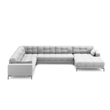 Mamaia 7-Sitzer Panorama-Ecksofa, Linke Seite, Metallbeine Schwarz, mit Bezug aus Strukturierter Stoff (Nev80) in Hellgrau, 327x256 cm – Bild 3
