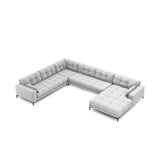 Mamaia 7-Sitzer Panorama-Ecksofa, Linke Seite, Metallbeine Schwarz, mit Bezug aus Strukturierter Stoff (Nev80) in Hellgrau, 327x256 cm – Bild 4