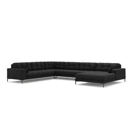 Mamaia 7-Sitzer Panorama-Ecksofa, Linke Seite, Metallbeine Schwarz, mit Bezug aus Strukturierter Stoff (Nev97) in Dunkelgrau, 327x256 cm – Bild 1