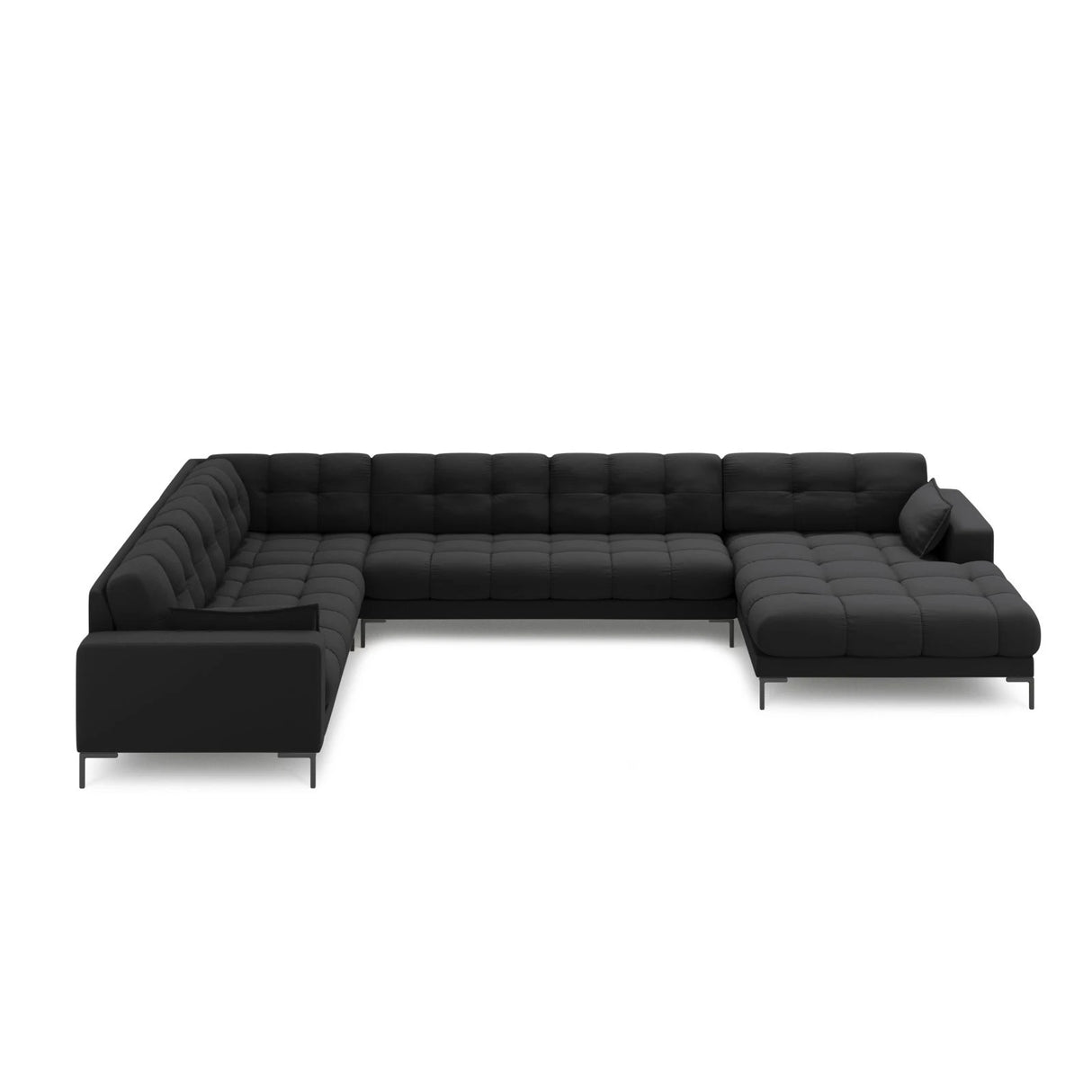 Mamaia 7-Sitzer Panorama-Ecksofa, Linke Seite, Metallbeine Schwarz, mit Bezug aus Strukturierter Stoff (Nev97) in Dunkelgrau, 327x256 cm – Bild 3