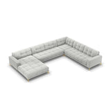 Mamaia 7-Sitzer Panorama-Ecksofa, Rechte Seite, Beine Goldmetall, mit Bezug aus Samt (Blu03) in Silber, 327x256 cm – Bild 1