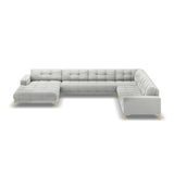 Mamaia 7-Sitzer Panorama-Ecksofa, Rechte Seite, Beine Goldmetall, mit Bezug aus Samt (Blu03) in Silber, 327x256 cm – Bild 4