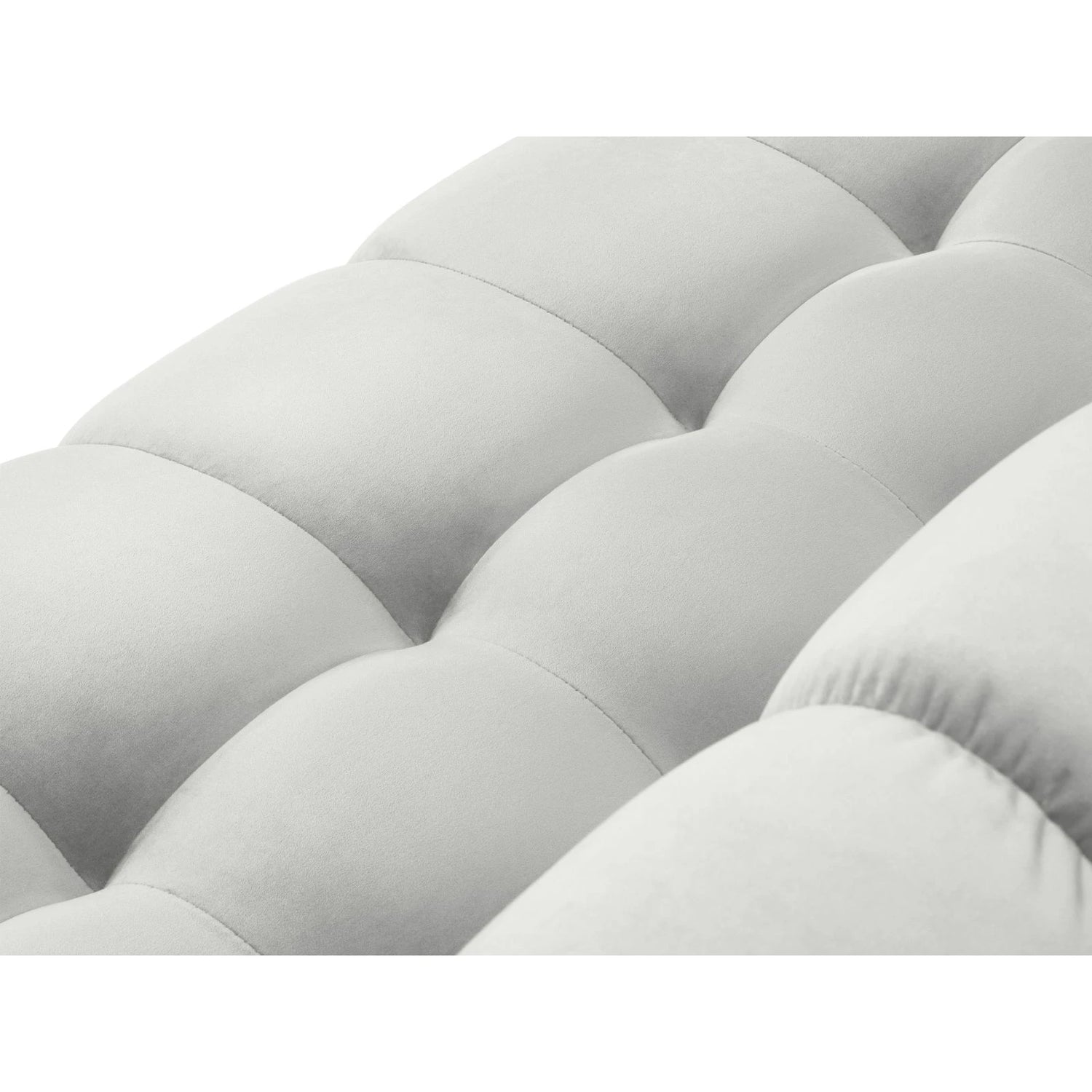 Mamaia 7-Sitzer Panorama-Ecksofa, Rechte Seite, Beine Goldmetall, mit Bezug aus Samt (Blu03) in Silber, 327x256 cm – Bild 6