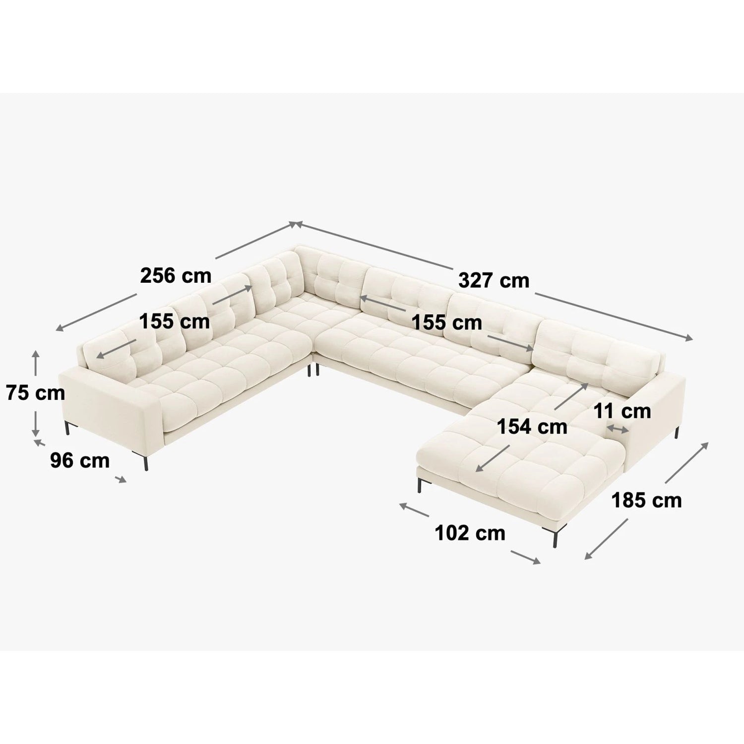 Mamaia 7-Sitzer Panorama-Ecksofa, Rechte Seite, Beine Goldmetall, mit Bezug aus Samt (Blu06) in Hellblau, 327x256 cm – Bild 3