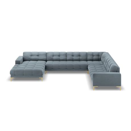 Mamaia 7-Sitzer Panorama-Ecksofa, Rechte Seite, Beine Goldmetall, mit Bezug aus Samt (Blu06) in Hellblau, 327x256 cm – Bild 4