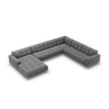 Mamaia 7-Sitzer Panorama-Ecksofa, Rechte Seite, Beine Goldmetall, mit Bezug aus Samt (Blu13) in Hellgrau, 327x256 cm – Bild 1