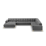 Mamaia 7-Sitzer Panorama-Ecksofa, Rechte Seite, Beine Goldmetall, mit Bezug aus Samt (Blu13) in Hellgrau, 327x256 cm – Bild 4