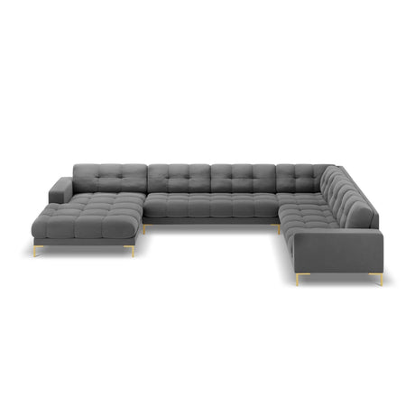 Mamaia 7-Sitzer Panorama-Ecksofa, Rechte Seite, Beine Goldmetall, mit Bezug aus Samt (Blu13) in Hellgrau, 327x256 cm – Bild 4