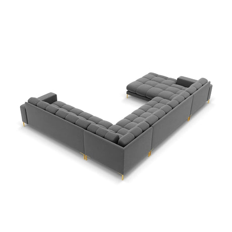 Mamaia 7-Sitzer Panorama-Ecksofa, Rechte Seite, Beine Goldmetall, mit Bezug aus Samt (Blu13) in Hellgrau, 327x256 cm – Bild 5