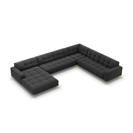 Mamaia 7-Sitzer Panorama-Ecksofa, Rechte Seite, Beine Goldmetall, mit Bezug aus Samt (Blu18) in Dunkelgrau, 327x256 cm – Bild 1
