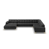 Mamaia 7-Sitzer Panorama-Ecksofa, Rechte Seite, Beine Goldmetall, mit Bezug aus Samt (Blu18) in Dunkelgrau, 327x256 cm – Bild 4