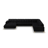 Mamaia 7-Sitzer Panorama-Ecksofa, Rechte Seite, Beine Goldmetall, mit Bezug aus Samt (Blu19) in Schwarz, 327x256 cm – Bild 4