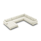 Mamaia 7-Sitzer Panorama-Ecksofa, Rechte Seite, Beine Goldmetall, mit Bezug aus Samt (Blu22) in Leichtes Beige, 327x256 cm – Bild 1