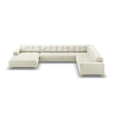 Mamaia 7-Sitzer Panorama-Ecksofa, Rechte Seite, Beine Goldmetall, mit Bezug aus Samt (Blu22) in Leichtes Beige, 327x256 cm – Bild 4