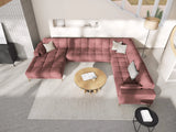 Mamaia 7-Sitzer Panorama-Ecksofa, Rechte Seite, Beine Goldmetall, mit Bezug aus Samt (Blu52) in Rosa, 327x256 cm – Bild 2