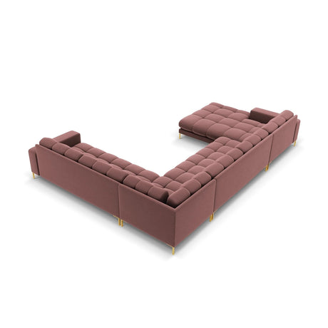 Mamaia 7-Sitzer Panorama-Ecksofa, Rechte Seite, Beine Goldmetall, mit Bezug aus Samt (Blu52) in Rosa, 327x256 cm – Bild 5