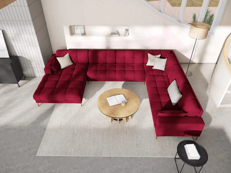 Mamaia 7-Sitzer Panorama-Ecksofa, Rechte Seite, Beine Goldmetall, mit Bezug aus Samt (Blu59) in Rot, 327x256 cm – Bild 2