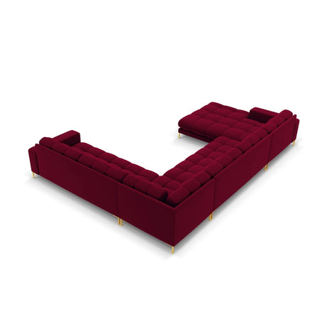 Mamaia 7-Sitzer Panorama-Ecksofa, Rechte Seite, Beine Goldmetall, mit Bezug aus Samt (Blu59) in Rot, 327x256 cm – Bild 5