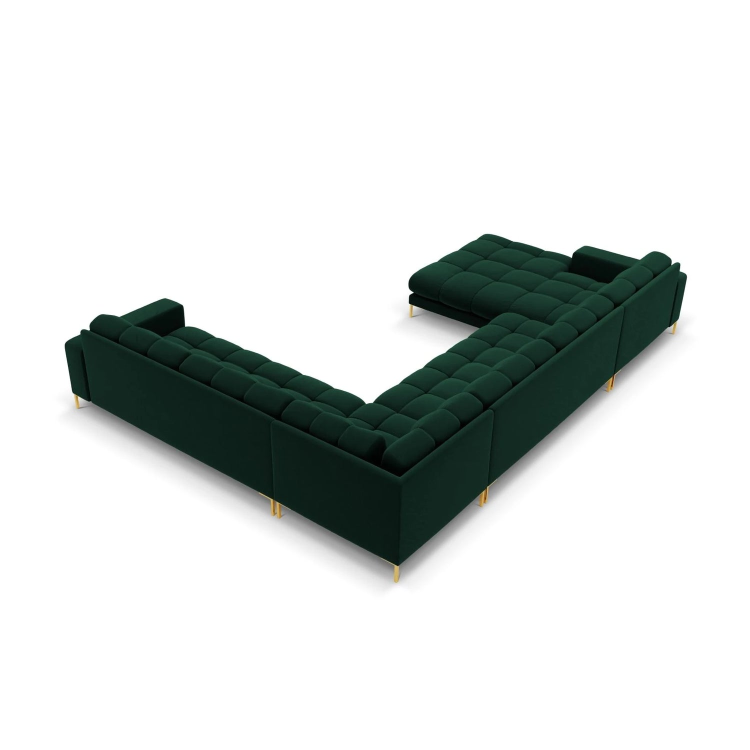 Mamaia 7-Sitzer Panorama-Ecksofa, Rechte Seite, Beine Goldmetall, mit Bezug aus Samt (Blu78) in Flaschengrün, 327x256 cm – Bild 5