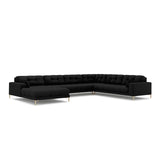 Mamaia 7-Sitzer Panorama-Ecksofa, Rechte Seite, Beine Goldmetall, mit Bezug aus Strukturierter Stoff (Nev100) in Schwarz, 327x256 cm – Bild 1
