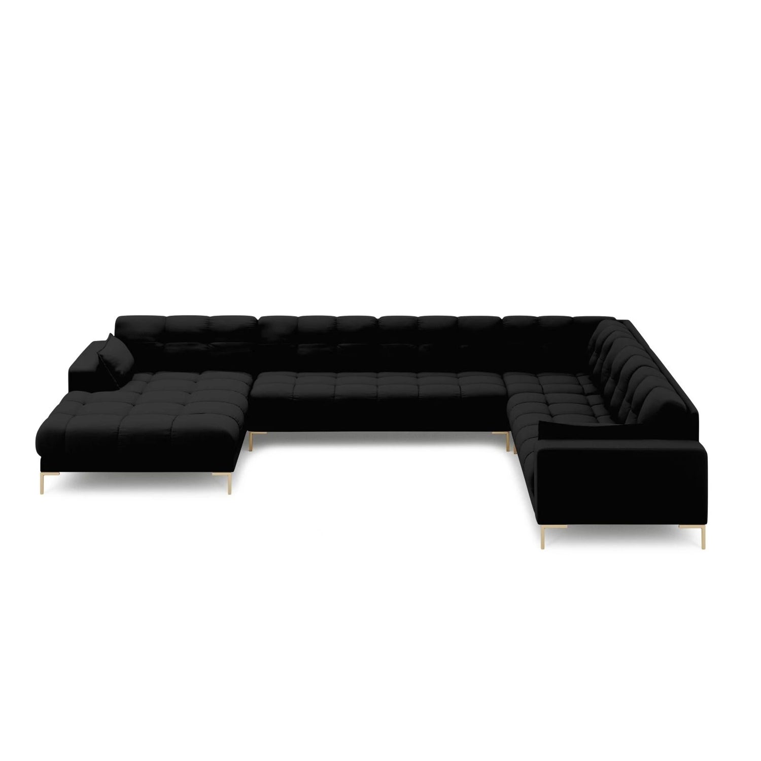 Mamaia 7-Sitzer Panorama-Ecksofa, Rechte Seite, Beine Goldmetall, mit Bezug aus Strukturierter Stoff (Nev100) in Schwarz, 327x256 cm – Bild 3