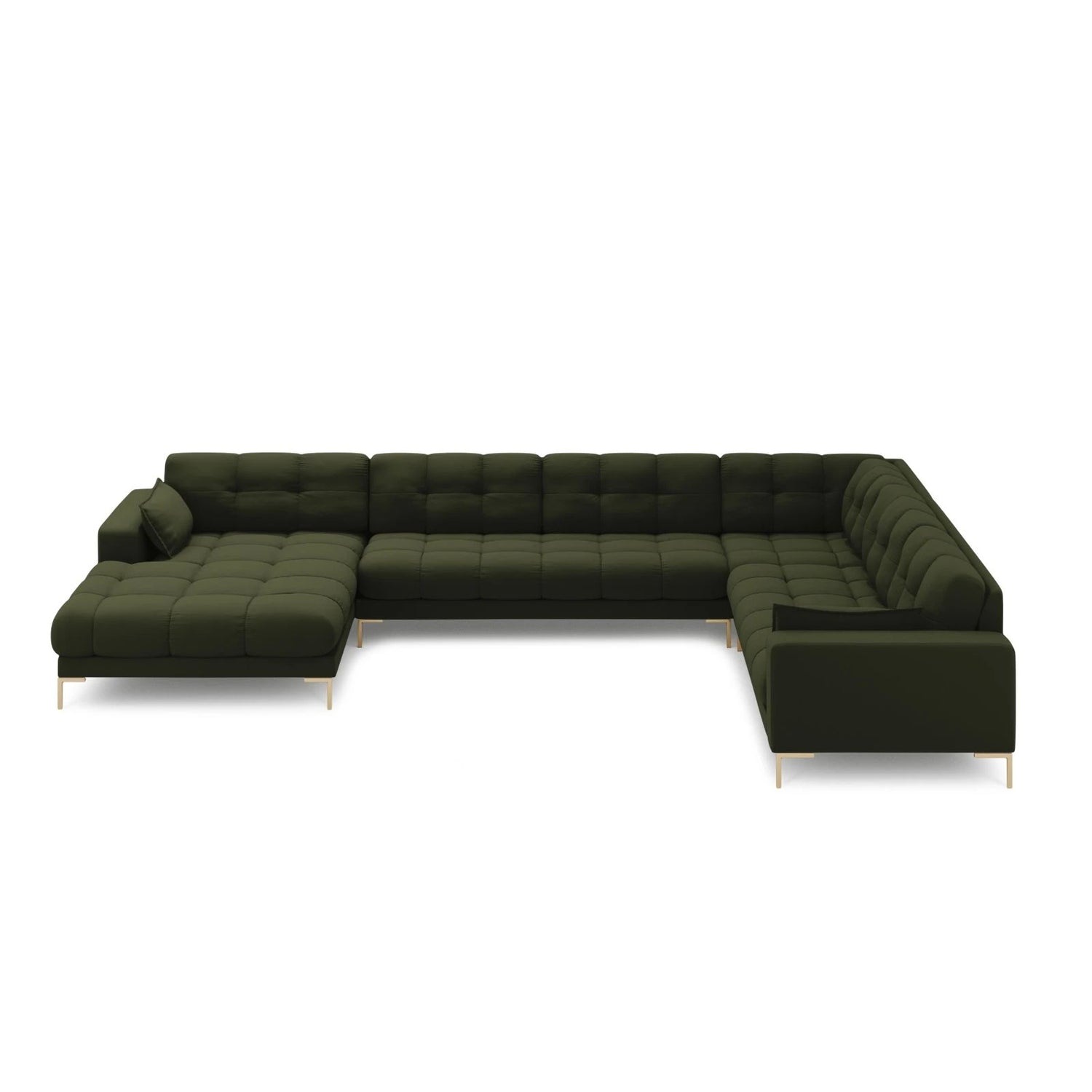 Mamaia 7-Sitzer Panorama-Ecksofa, Rechte Seite, Beine Goldmetall, mit Bezug aus Strukturierter Stoff (Nev39) in Grün, 327x256 cm – Bild 3