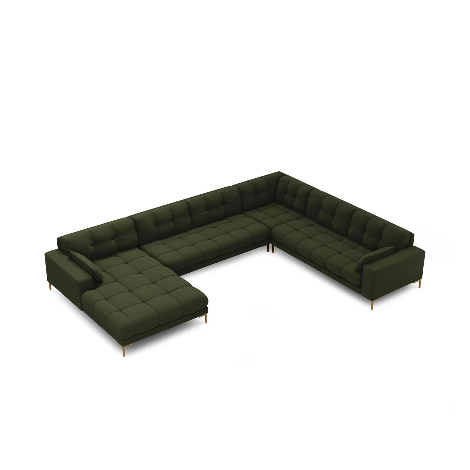 Mamaia 7-Sitzer Panorama-Ecksofa, Rechte Seite, Beine Goldmetall, mit Bezug aus Strukturierter Stoff (Nev39) in Grün, 327x256 cm – Bild 4