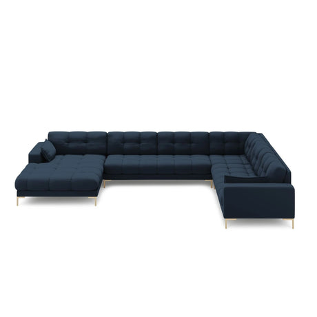 Mamaia 7-Sitzer Panorama-Ecksofa, Rechte Seite, Beine Goldmetall, mit Bezug aus Strukturierter Stoff (Nev77) in Blau, 327x256 cm – Bild 3